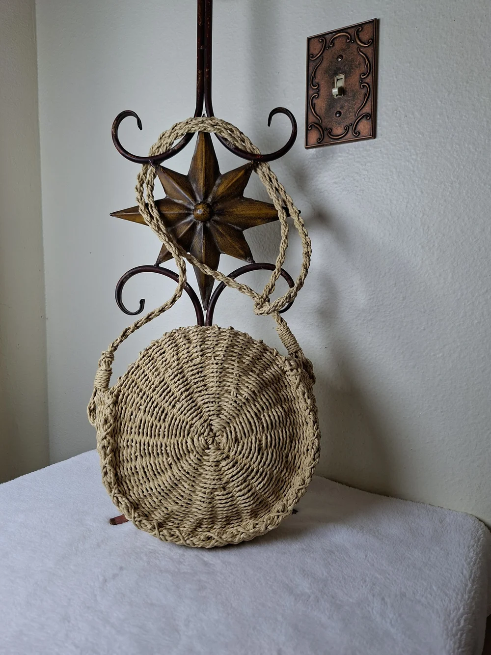 Handwoven Round Straw Shoulder Bag in Natural - Brand Unspecified